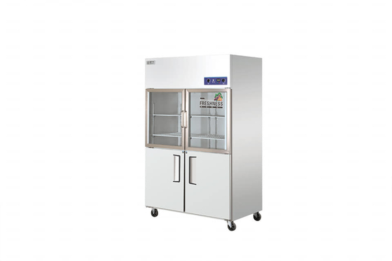 Glass Door Stainless Steel Freezers Double Temperature 220V