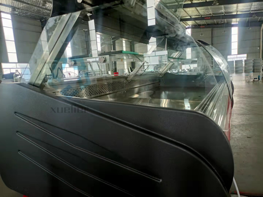 Curved Glass Butcher Meat Freezer SS304 Front Flip Lid