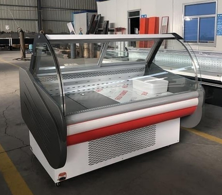 Special Curved Glass Butcher Meat Freezer Supermarket Air Cooling