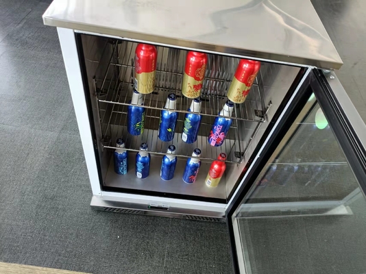 230L Upright Display Bar Fridge With Glass Door Stainless Steel R600a R134a