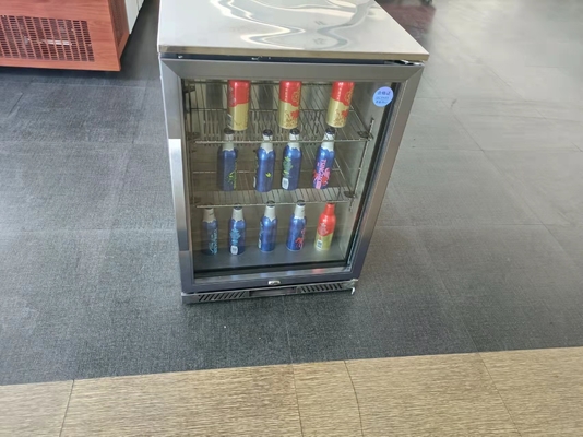 230L Upright Display Bar Fridge With Glass Door Stainless Steel R600a R134a