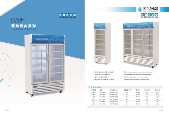 Blue Direct Cooled Beverage Display Cabinet Double Door Fresh Keeping Cabinet