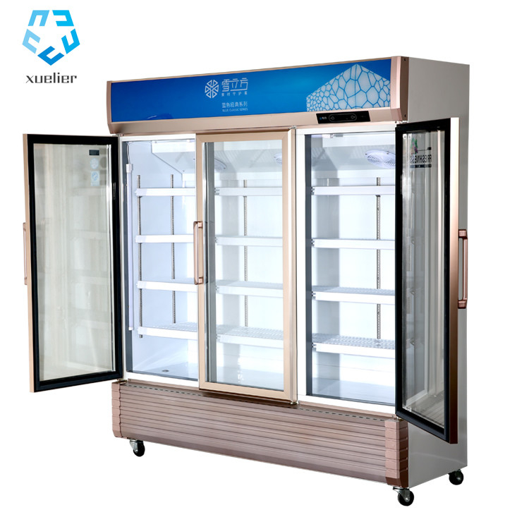 Three Door Juice Glass Door Display Freezer Fan Cooling 1138L