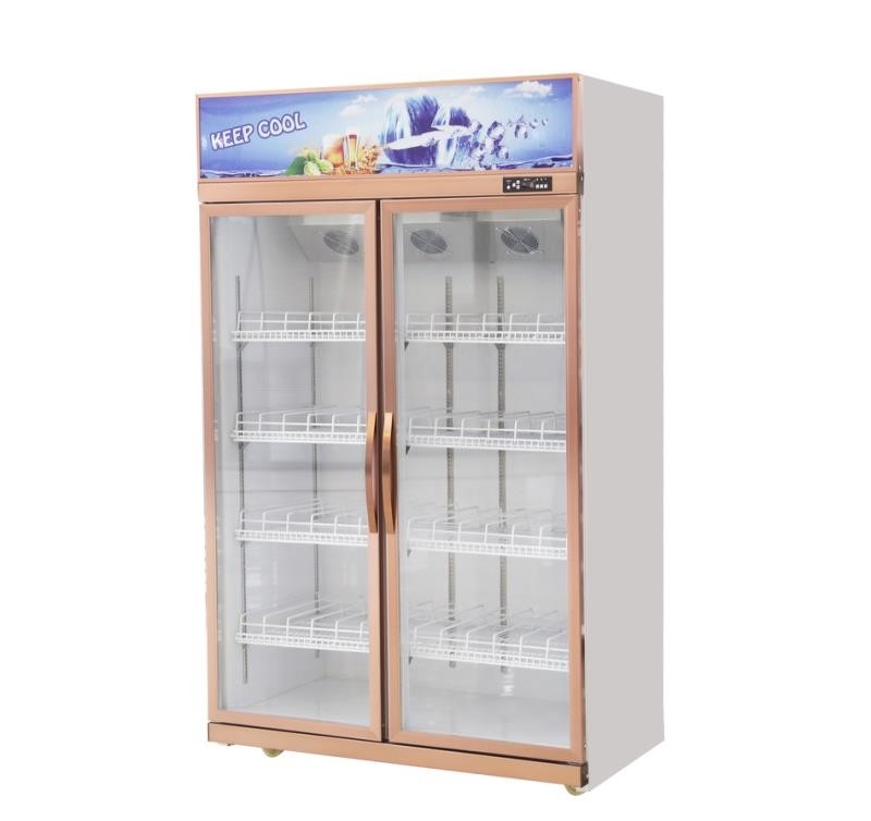 Air Cooling Upright Glass Door Chiller Double Door 1260L