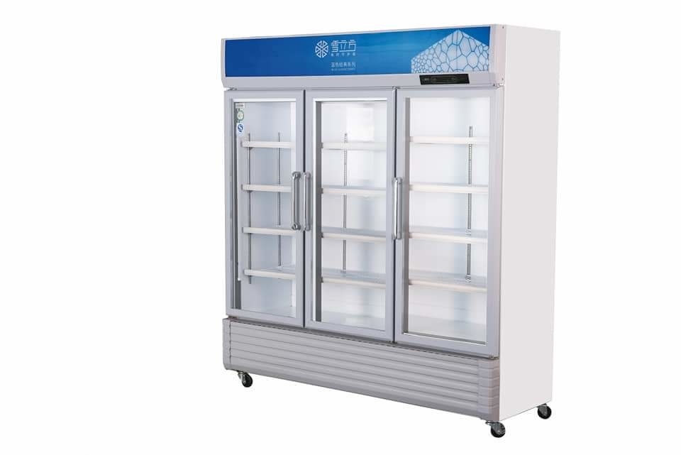 Blue Direct Cooled Beverage Display Cabinet Double Door Fresh Keeping Cabinet