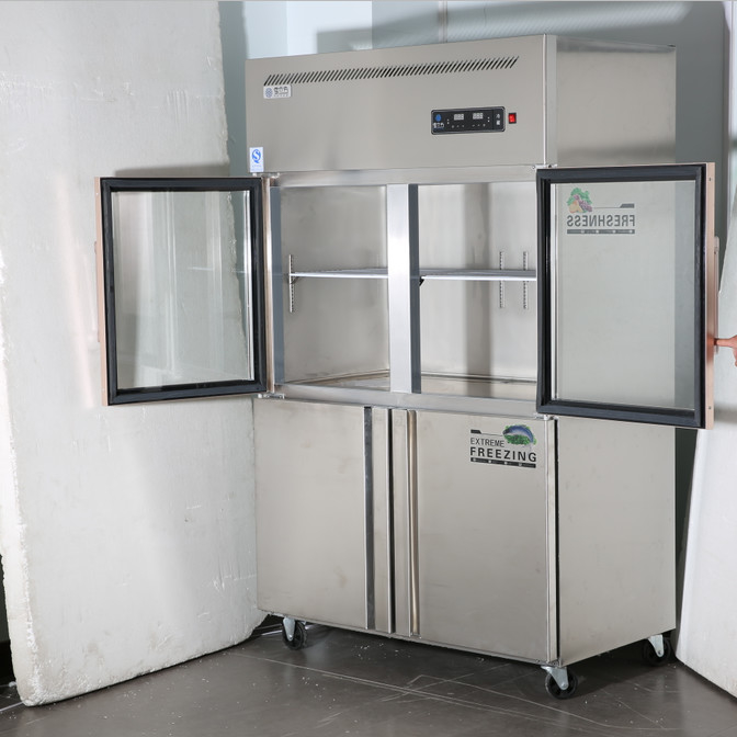 Double Glass Doors Stainless Steel Freezer Display Cabinet
